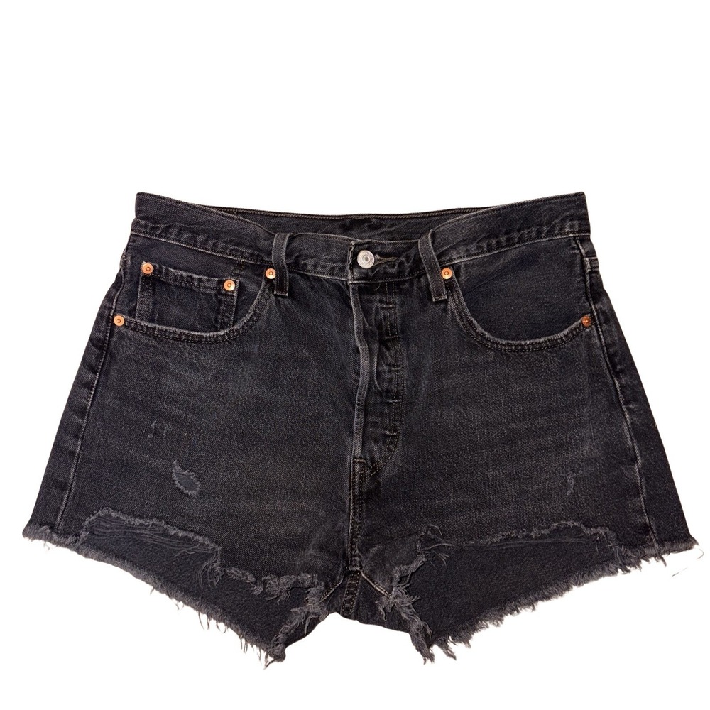 Levi's Premium 501 Black Denim Cut-Off Shorts Water Less  Distressed Raw Hem
